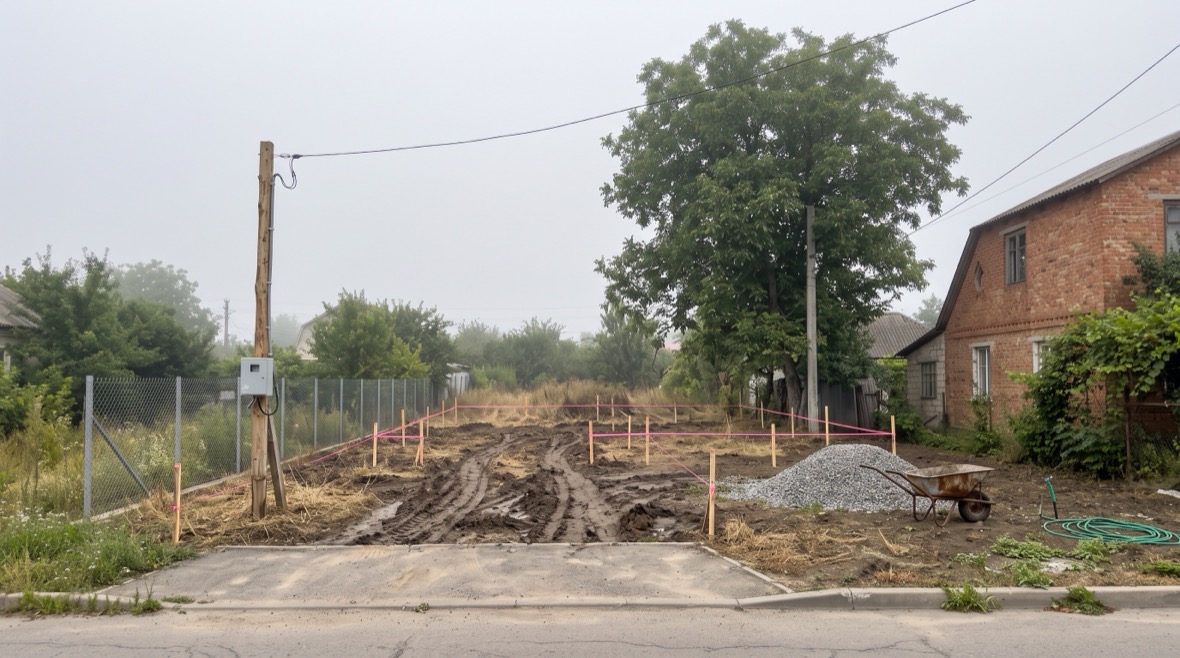 Teren cu fundația turnată și pământ săpat, casa încă neînceput